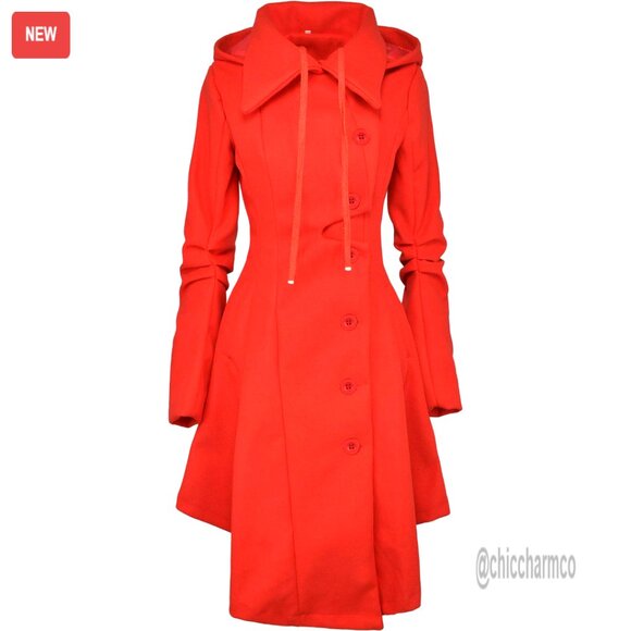 Wool Blend Trench Coat with Hood Victorian Gothic Style XS-2XL